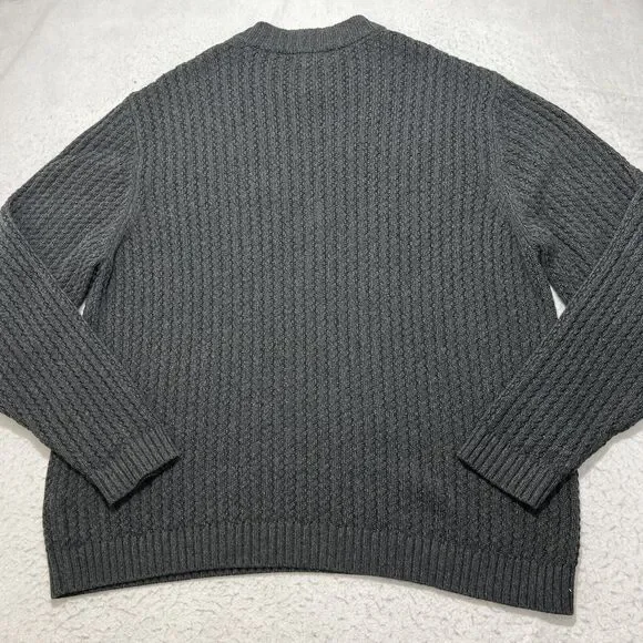 Eddie Bauer Men's XL Henley Sweater Heavyweight Dark Gray Pullover Button Up - Picture 9 of 11